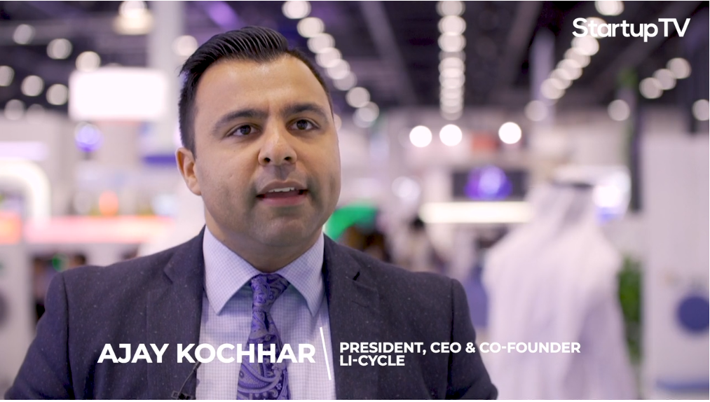 Screencapture of Ajay Kochhar, President, CEO & co-founder of Li-Cycle on StartupTV segment