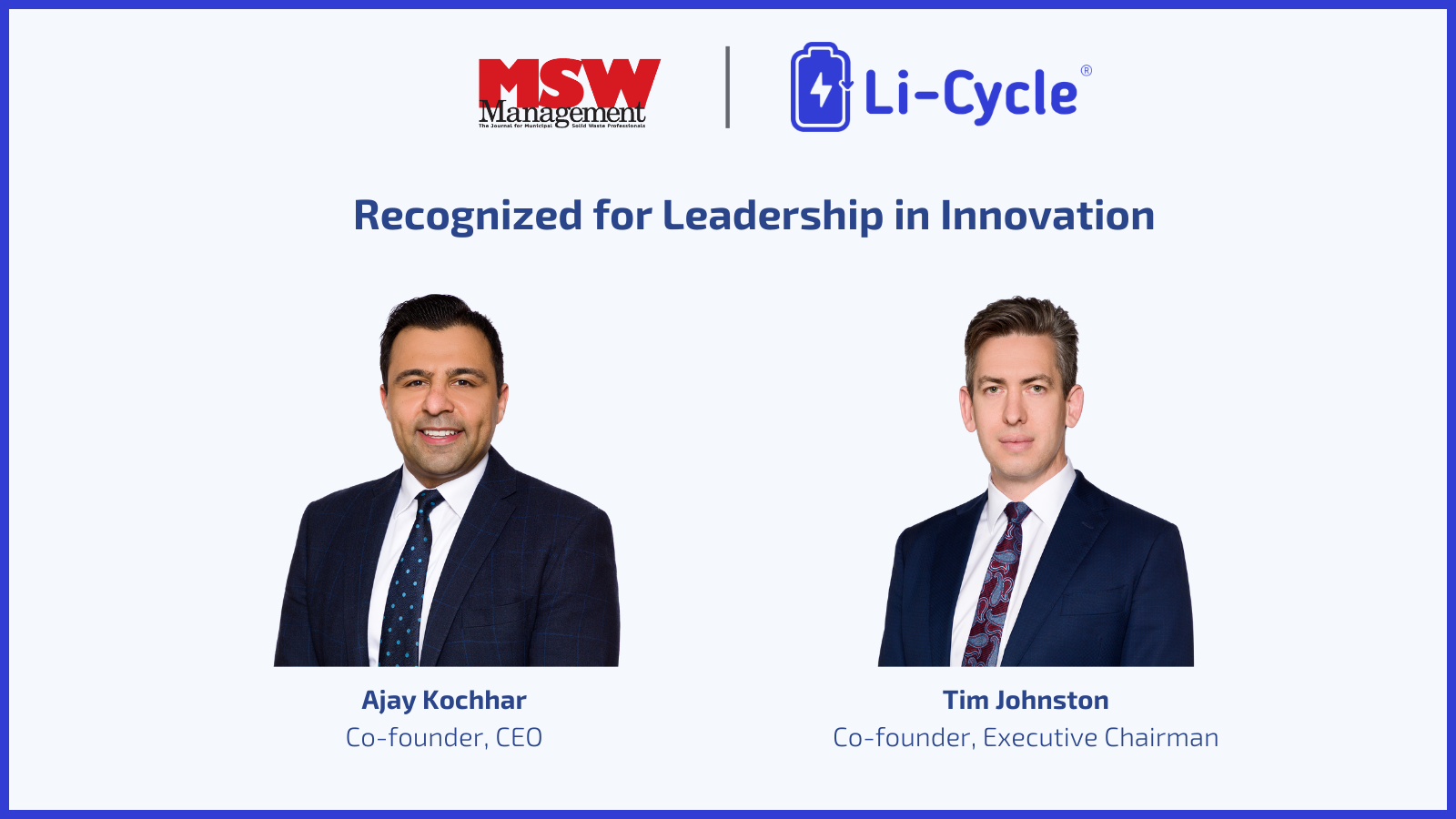 Tim Johnston and Ajay Kochhar receive the MSW Innovator Award