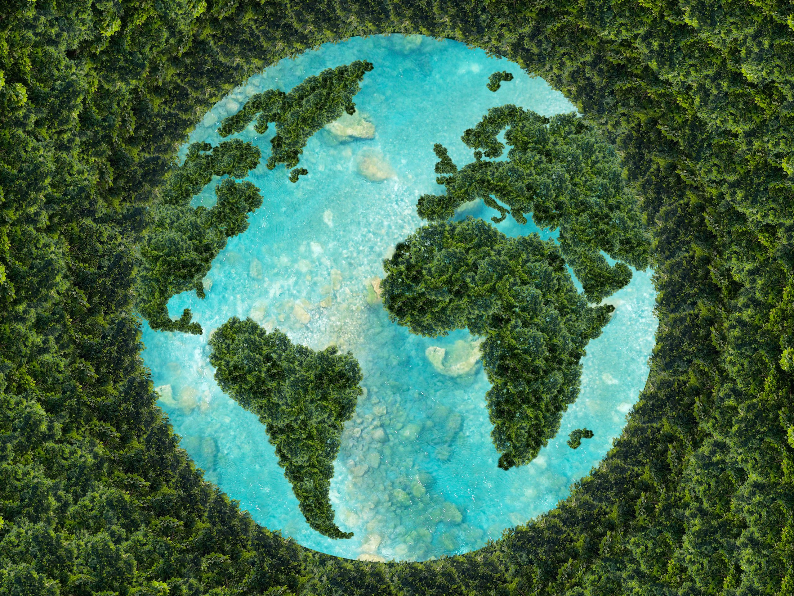 Planet earth on a green background. Green continents made from t