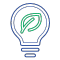Graphic of a blue lightbulb with a green leaf inside the bulb